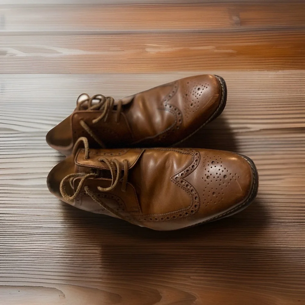 Cole Haan Grand Leather‎ Wingtip Oxford Shoes. Cognac Brown. Men's 10 M